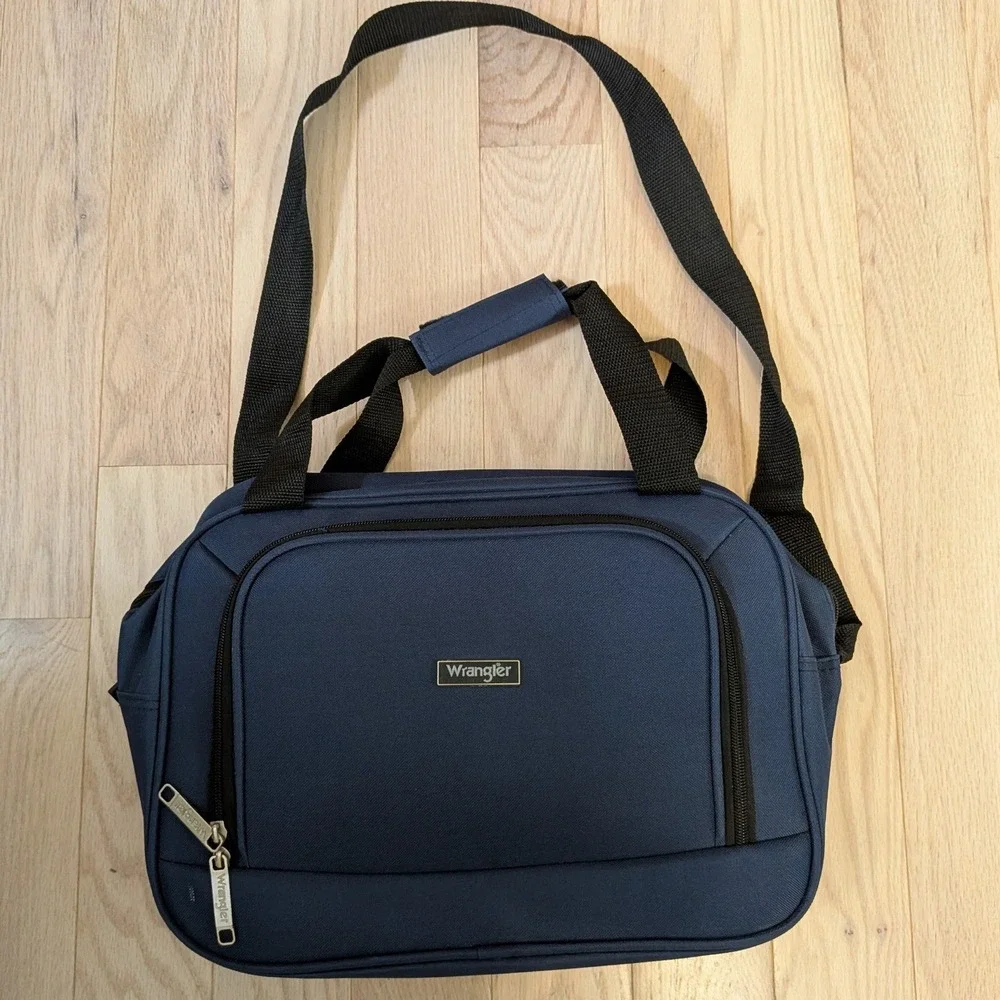 Wrangler Navy Blue Travel Boarding Bag Trolley Sleeve Shoulder Strap 14x10x4